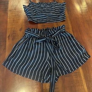Chic Black and White Striped 2 piece Set